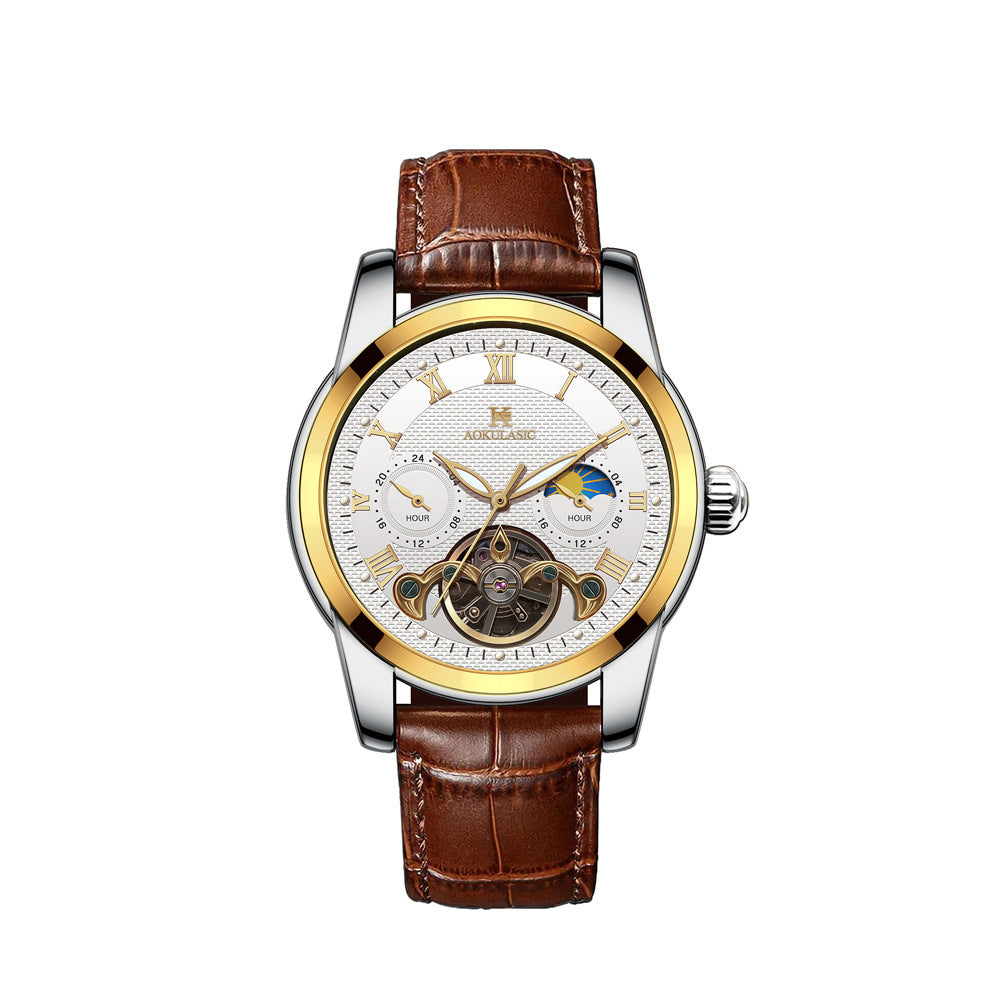 Mens Fashion Luminous Hollow-Out Casual Semi-Automatic Mechanical Watch