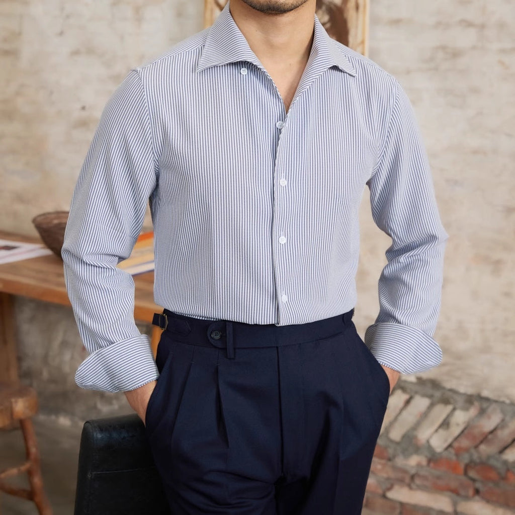 Striped Long Sleeved Shirt Slim Fit Shirt For Men