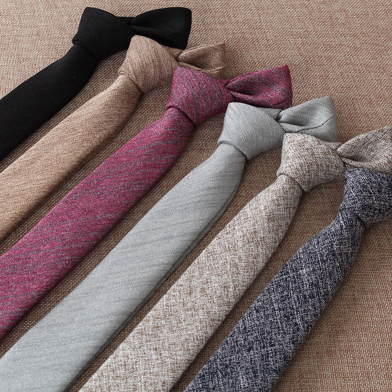 Solid Color Korean Style Narrow Cotton Men's 6cm Formal Wear Business Casual Wedding Tie