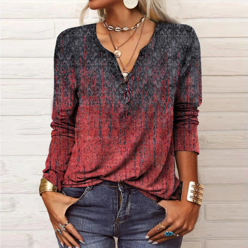 2026 Autumn Winter New Women's Long Sleeve Printed Fashion Versatile Long Sleeve T-shirt From Europe And America