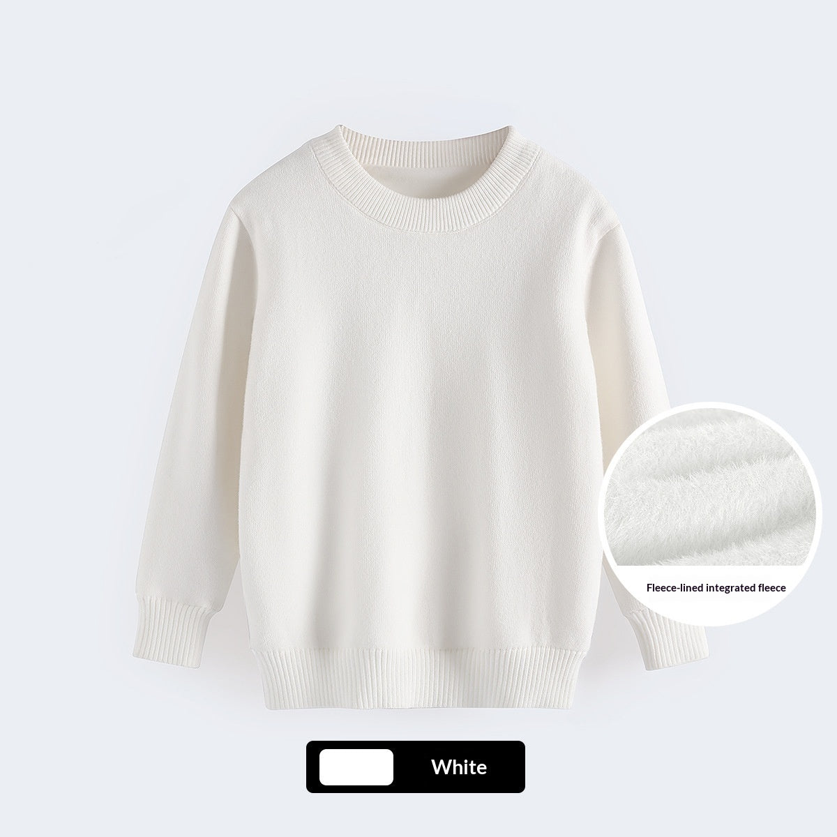 Childrens Fleece-lined White Sweater Mid-length For Fall And Winter