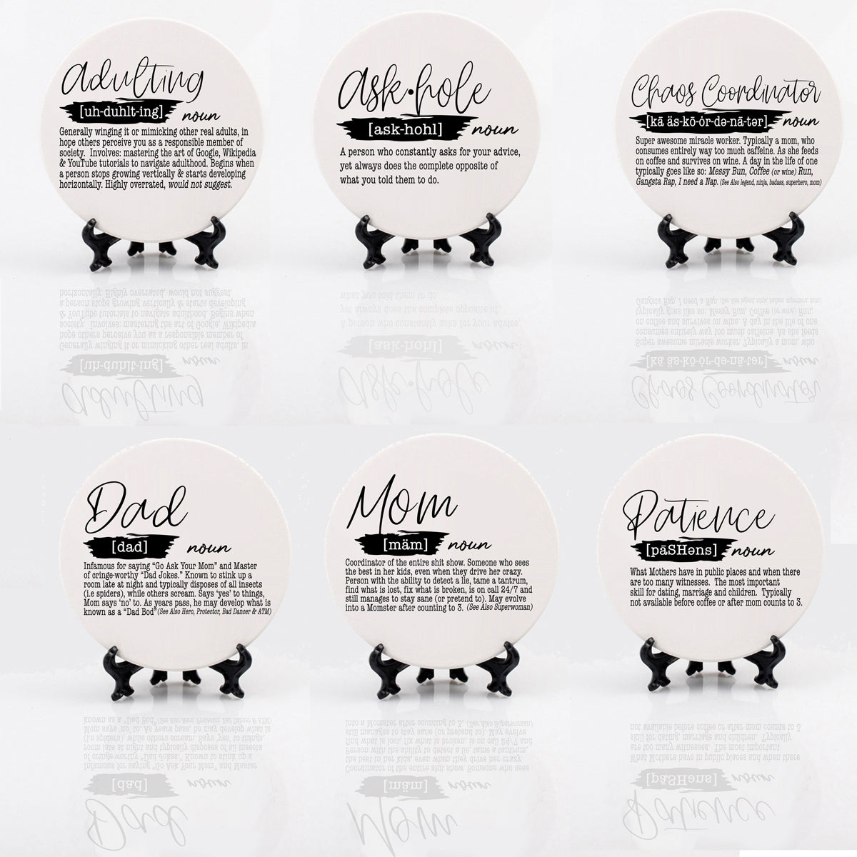 Adulting Coaster Geschenkset 6er-Pack Lustige Zitat-Untersetzer für Bartheken-Dekoration und Präsentation