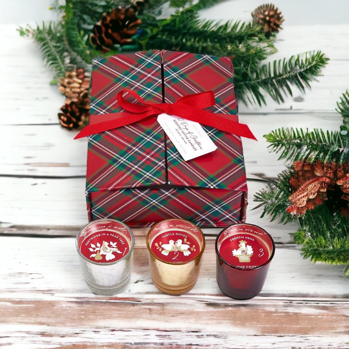 Lot de 12 bougies parfumées de l'Avent dans un coffret cadeau – Les Douze Jours de Noël