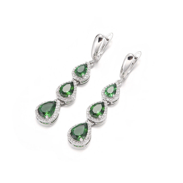 Water Drop Long Necklace Earring Ring Bracelet Ornament Suit