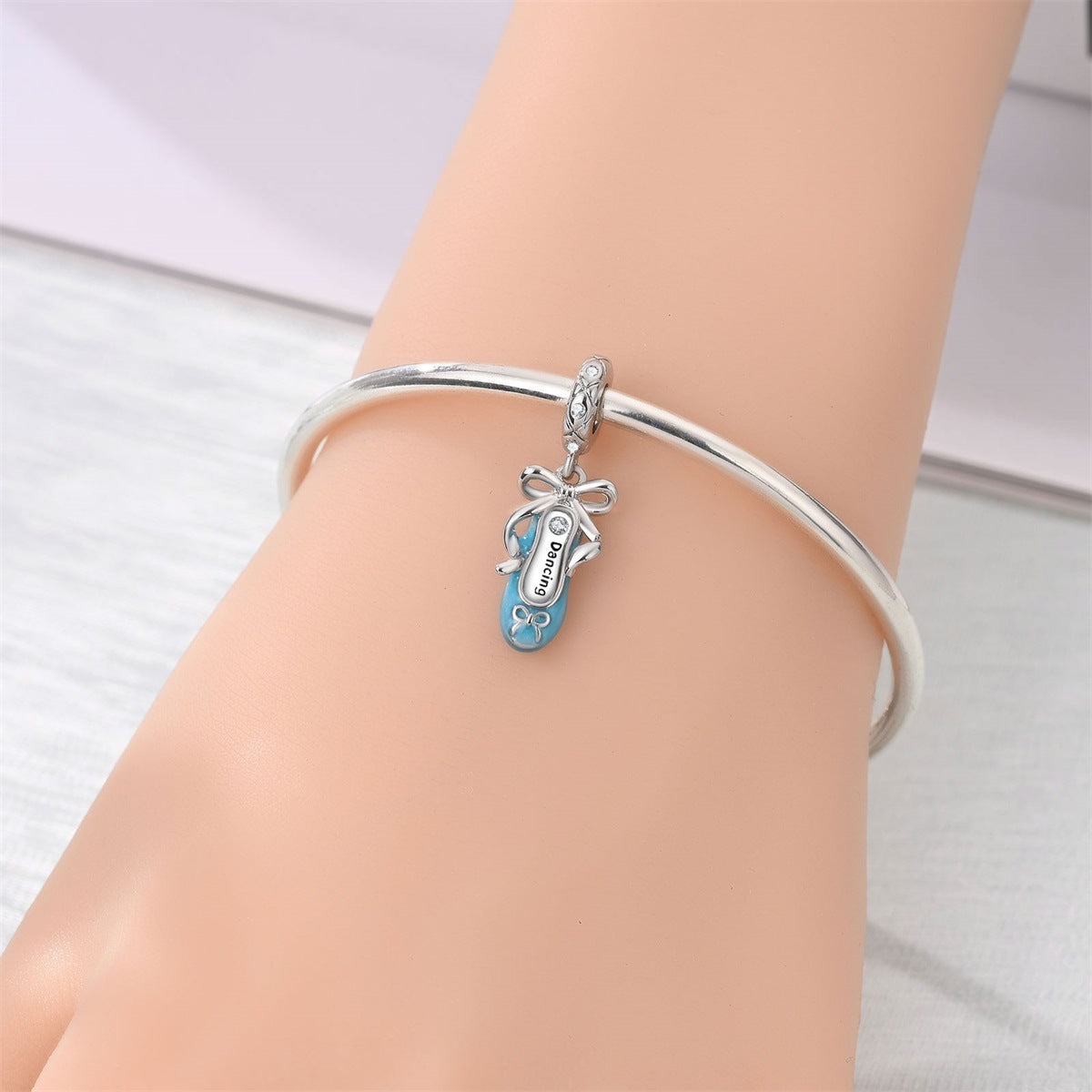 Blue Oil-drip Plated Silver Bow Bracelet And Necklace With Beads