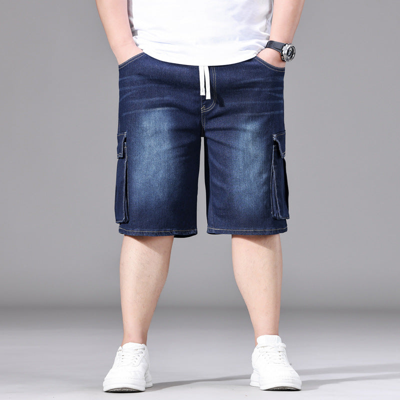 Elastic-cord Cargo Denim Shorts