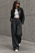 Women's Dark Gray Pinstripe Wide-Leg Pants