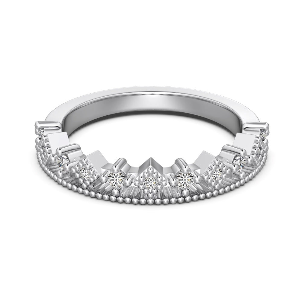 S925 Sterling Silver Men And Women Couple Rings Personality Fashion Round Zirconium Gang Drill Slim Ring Simple All-match