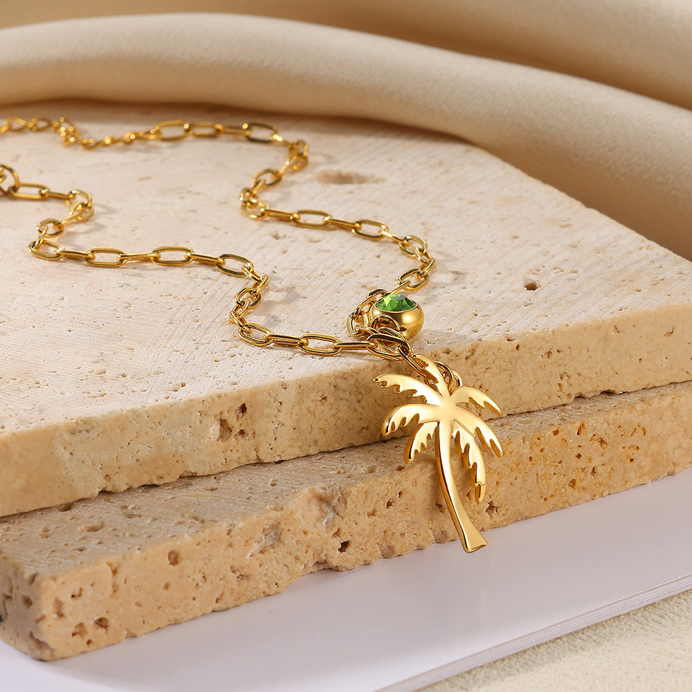 Palm Tree Birthstone Anklet Paperclip Chain Anklet Fashionable Jewelry