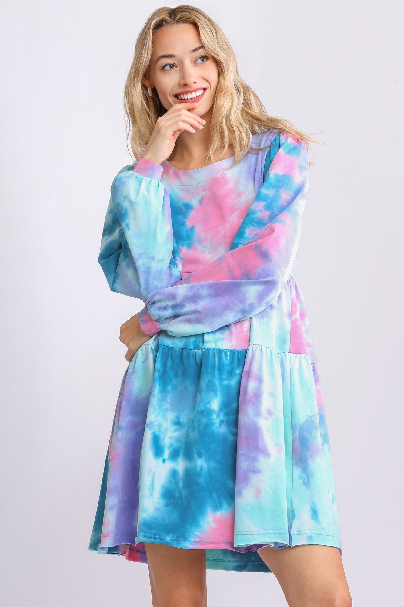 Colorful Full Size Round Neck Long Sleeve Dress Plus Size Boho Chic Beautiful Girls Dress