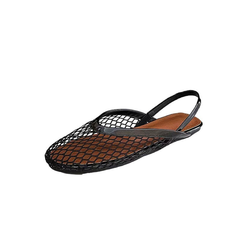 Mesh Hollowed-out Closed-toe Flat Sandals For Women