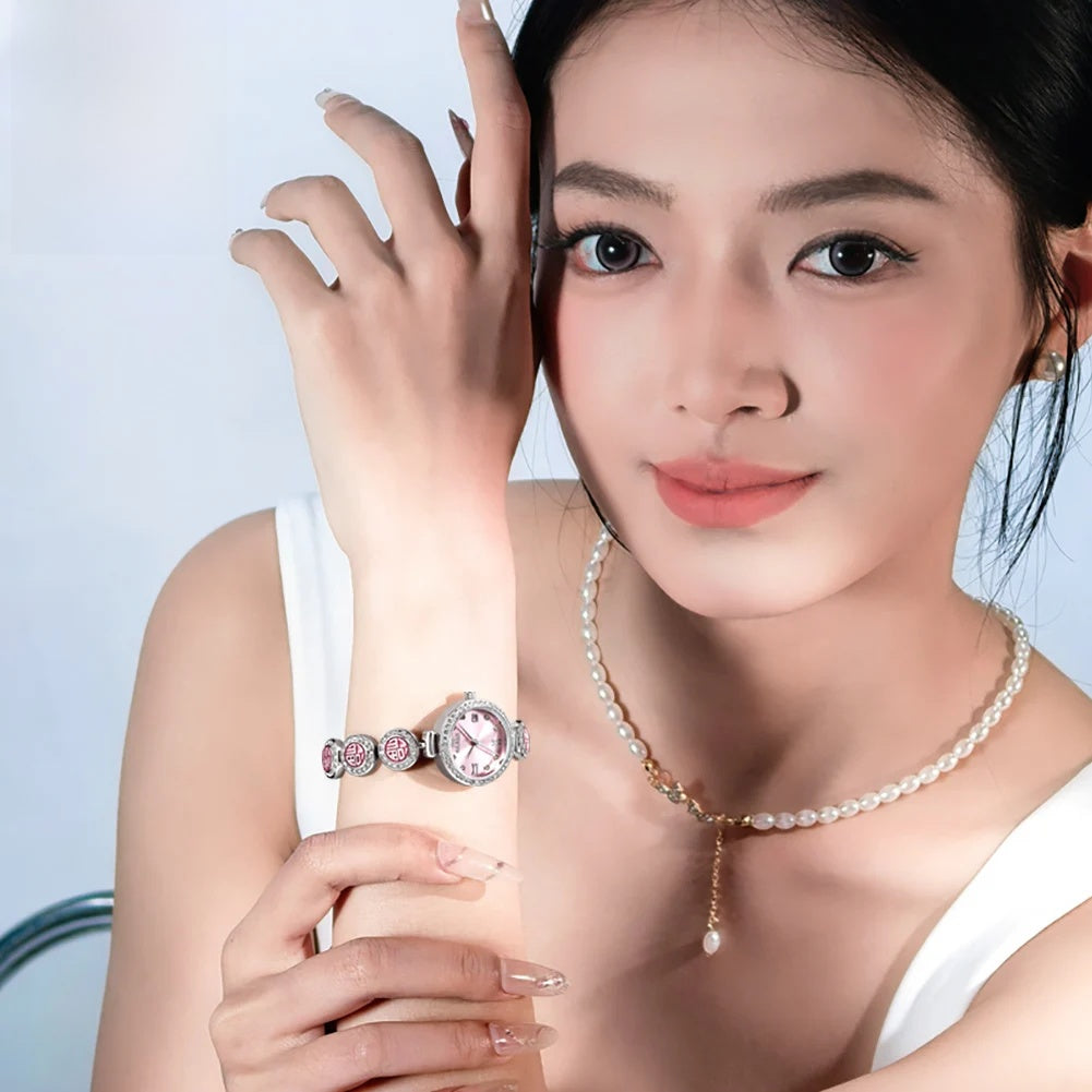 Montre à Quartz Élégante pour Femme, Bracelet Cadran Rouge Étanche
