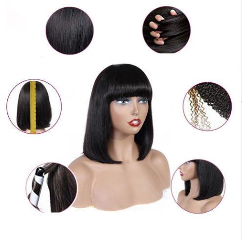 Human Hair Bob Wig Headgear Woven Top Heart Is Natural And Realistic