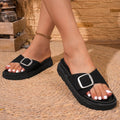 Women's Platform Wedge Slippers, 2026 Summer New European American Fashion Buckle Open Toe Slide Sandals