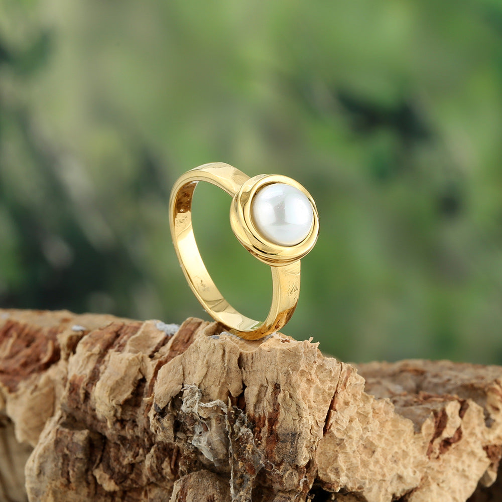 Titanium Steel Cats-eye Stone Womens Ring