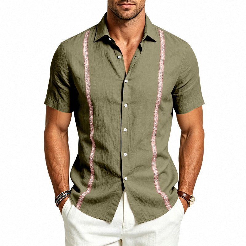 Mens Casual Linen Short-sleeve Shirt