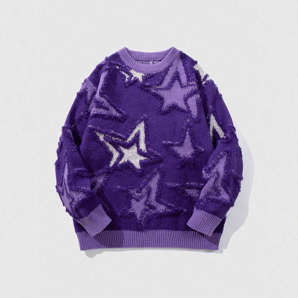 American-style Vintage Star Jacquard Sweater