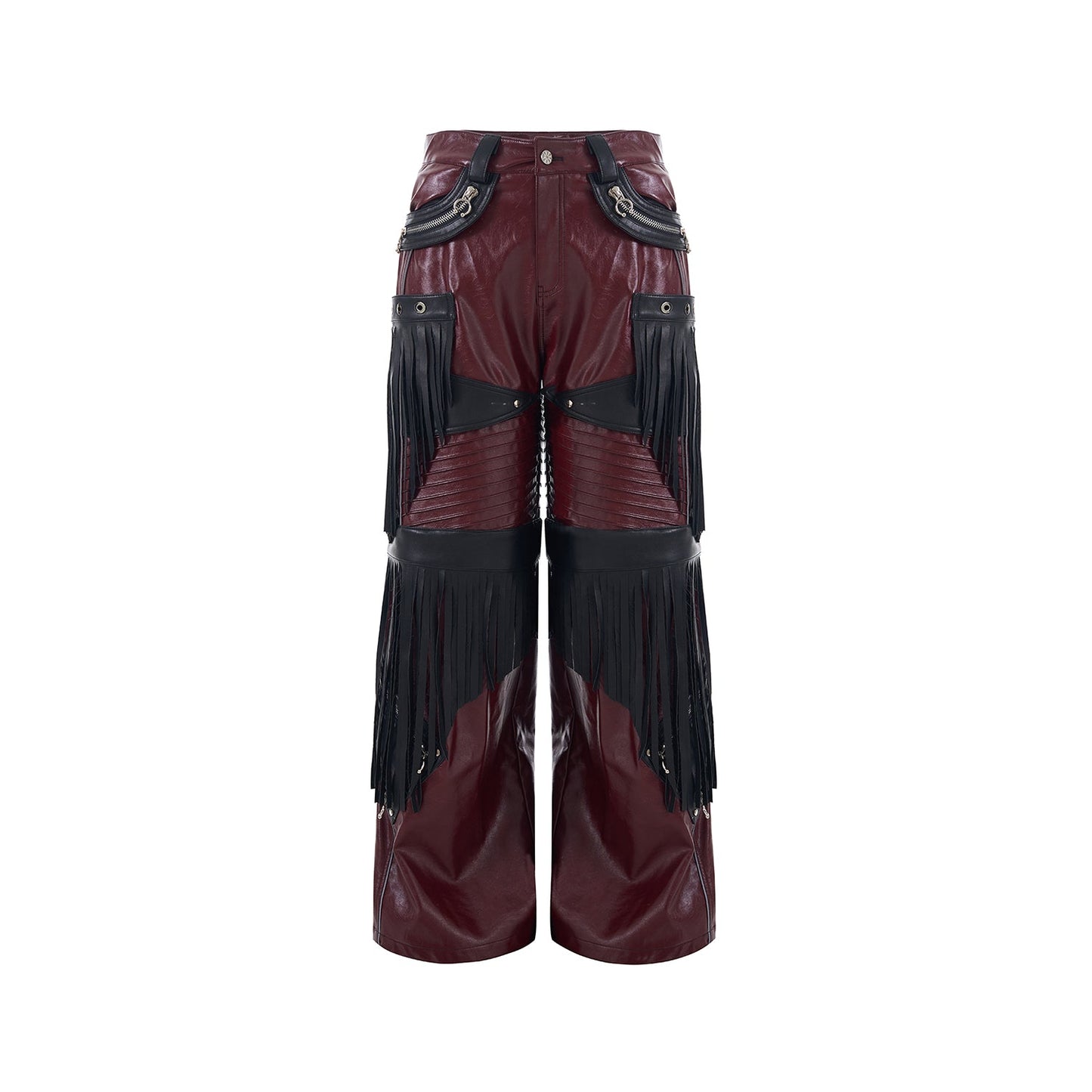 Deconstructed Design Red PU Leather Pants Male