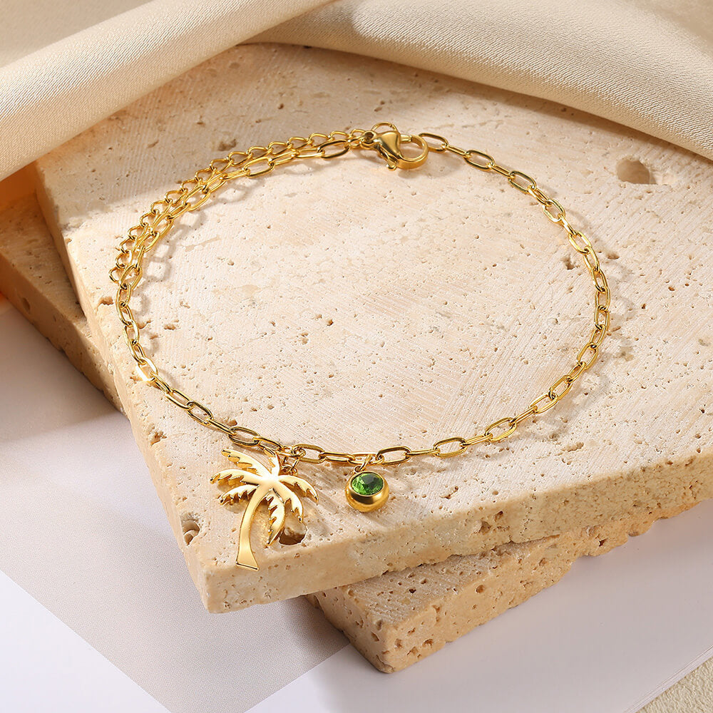 Palm Tree Birthstone Anklet Paperclip Chain Anklet Fashionable Jewelry