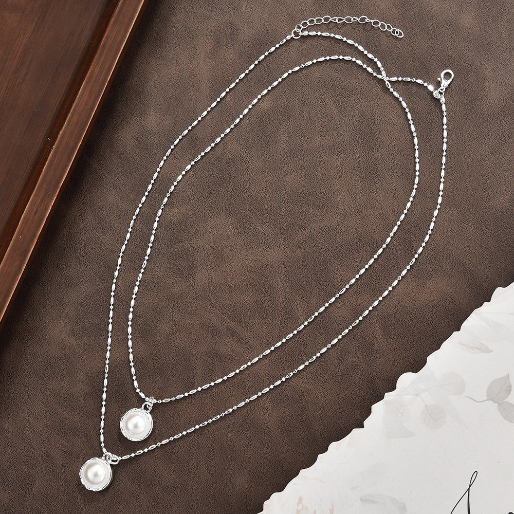 Double Layer Dainty Pearl Choker Necklace, Two-Tier Irregular Collarbone Chain, Minimal French Jewelry For European Spanish Women