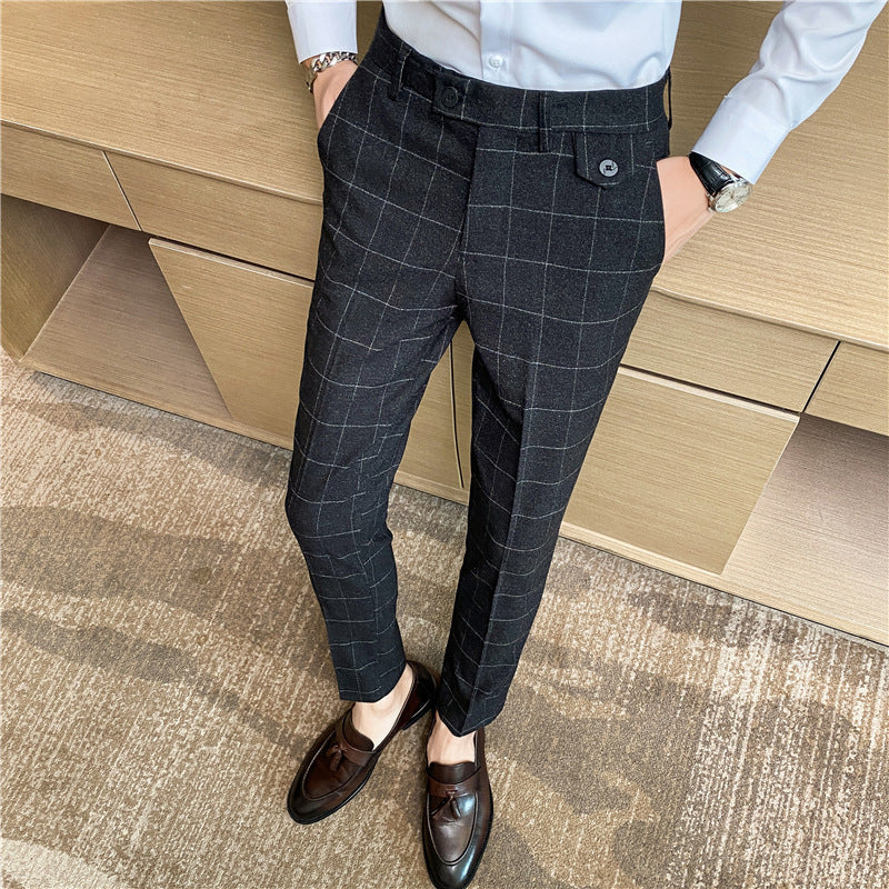 Korean Style British Checkered Slim Fit Men's Suit Pants