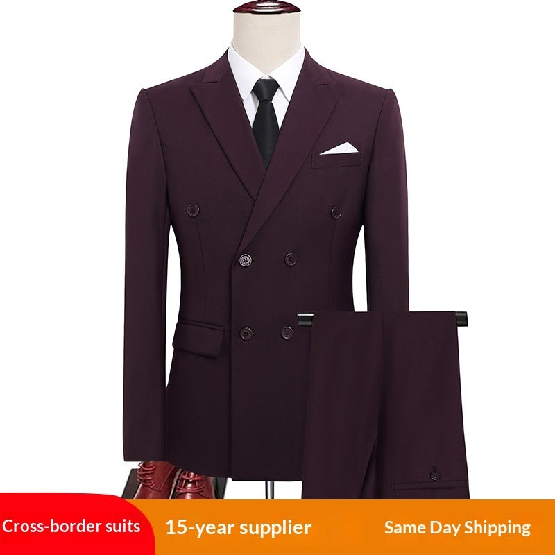 Mens Versatile Double-breasted Business-casual Suit
