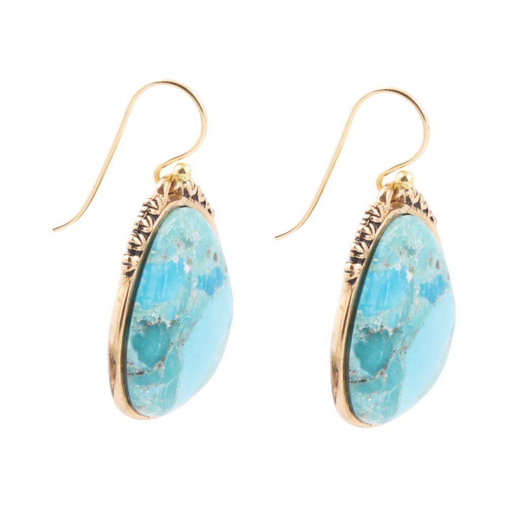 Ohrringe Agave mit echtem blauen Türkis und goldenem Tropfen