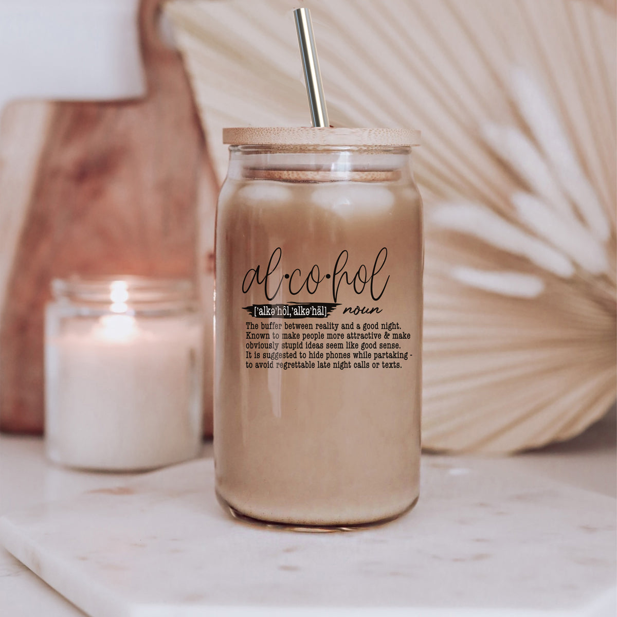 Gobelet en verre de 50 cl avec couvercle et paille en bambou, tasse isotherme réutilisable pour café, thé, bière