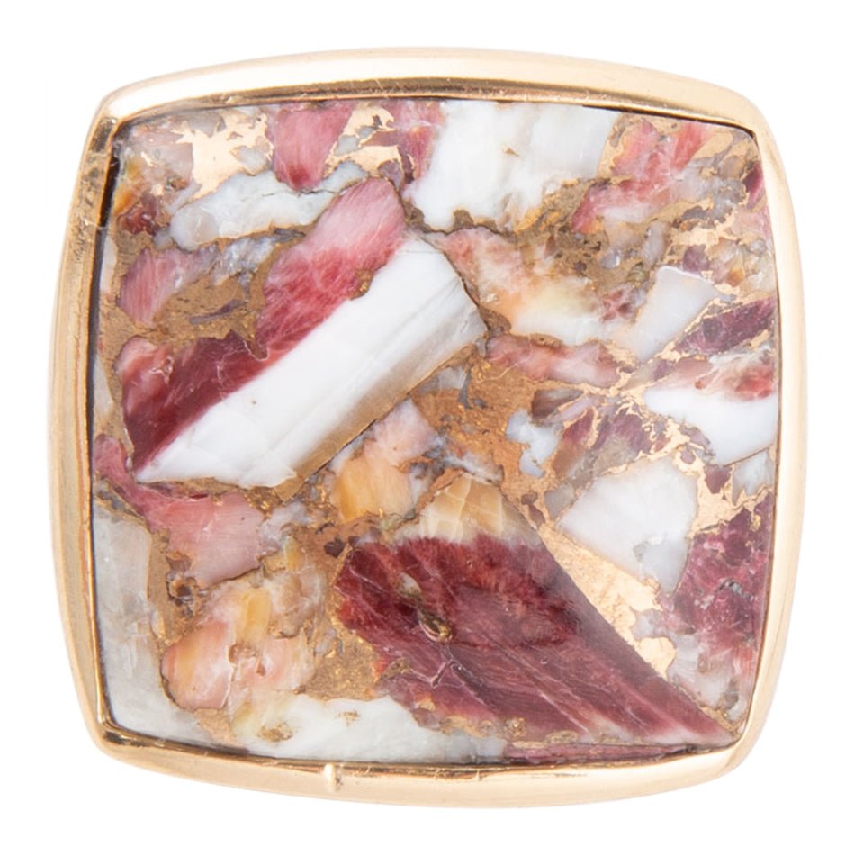 Ring aus quadratischem lila Spondylus-Muschel-Matrix und Bronze