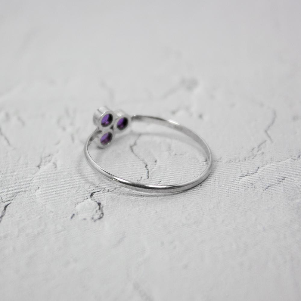 Amethyst Cluster Sterling Silver Ring Thin Band Adjustable