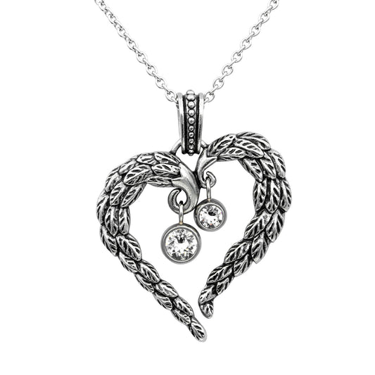 Angel Wing Heart Necklace Sterling Silver Crystal Pendant