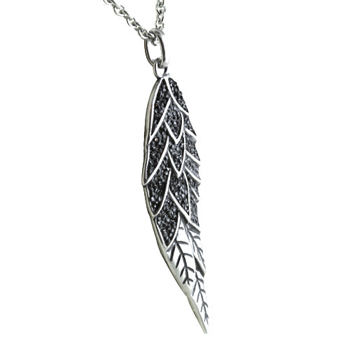 Angel Wing Pendant Necklace Sterling Silver Long Feather