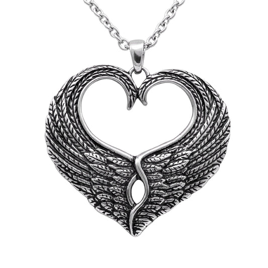 Collier avec pendentif cœur en forme d'ailes d'ange en argent sterling plaqué