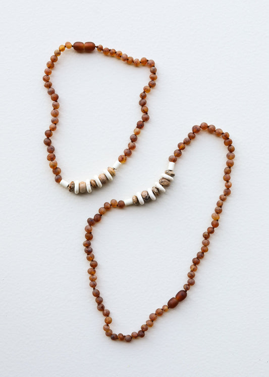 Roher Cognac Ostsee Bernstein + Natur Jaspis || Halskette