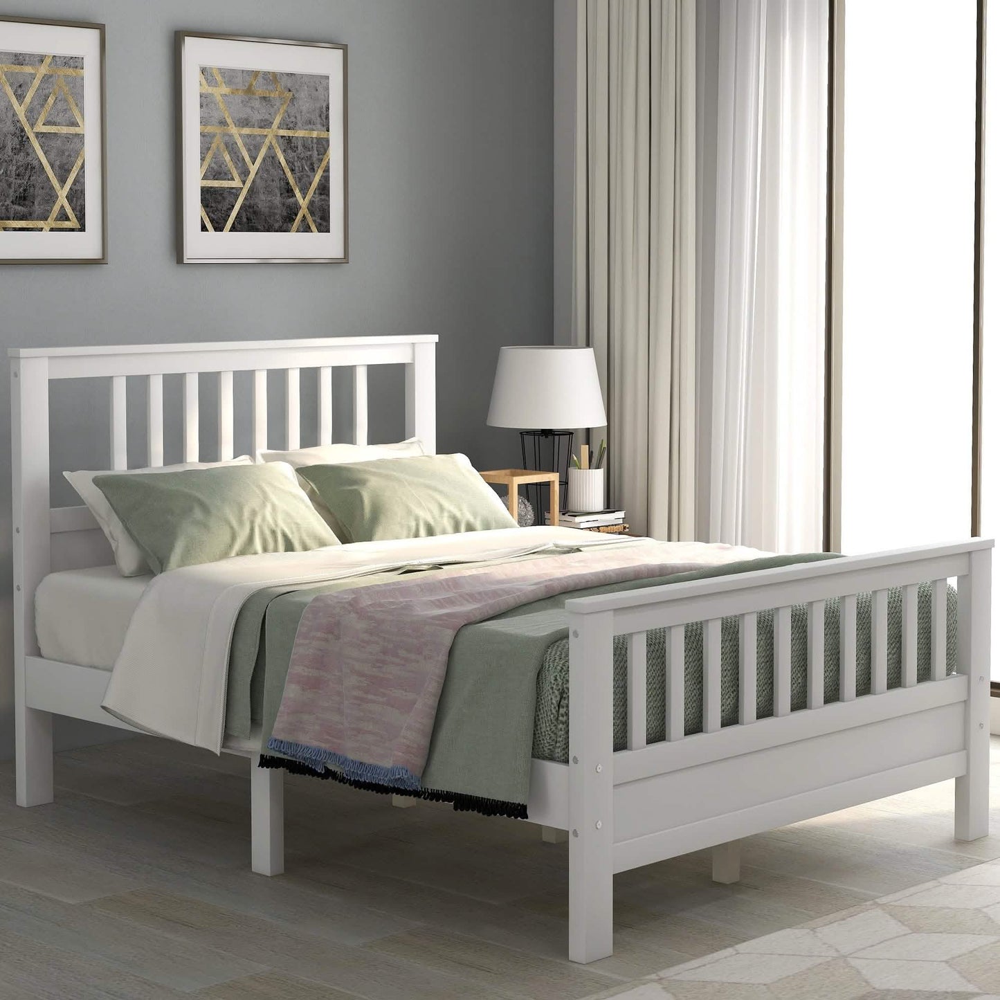 Anysun Full Size Bed Frame Solid Wood Platform Bed with Headboard for Kid's