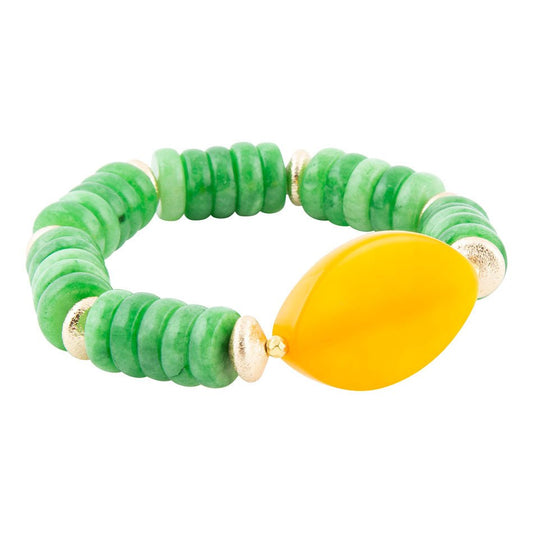 Bracelet épais doré en agate verte et abricot