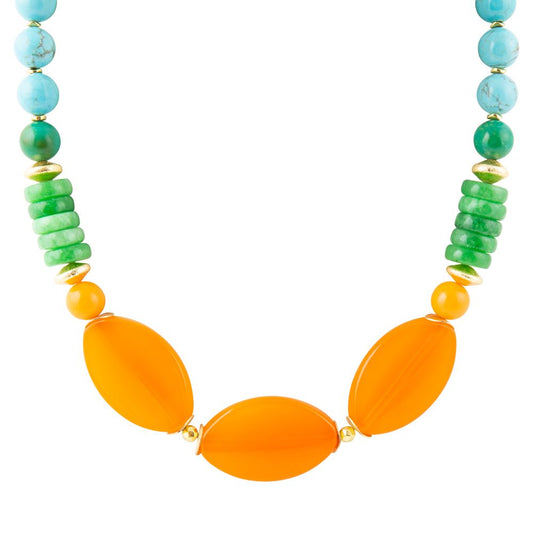 Aprikose-Orange-Achat Statementkette mit klobigen goldenen Gliedern