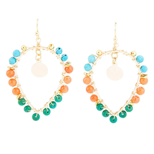 Boucles d'oreilles pendantes multicolores doré abricot sarcelle