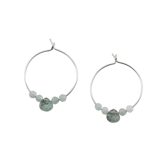 Boucles d'oreilles créoles en argent sterling aigue-marine avec pierre précieuse