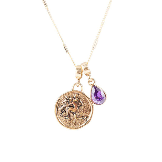 Wassermann – Sternzeichen Violett Amethyst Goldanhänger-Halskette