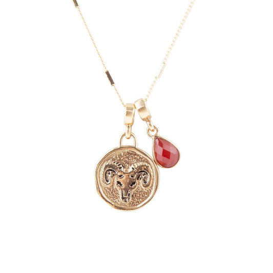 Widder - Sternzeichen Roter Karneol Goldener Glücksbringer Halskette