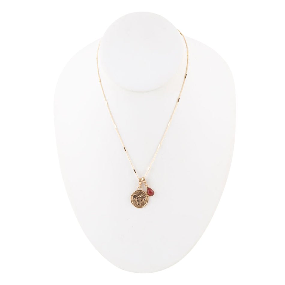 Bélier - Collier pendentif en cornaline rouge et or signe astrologique