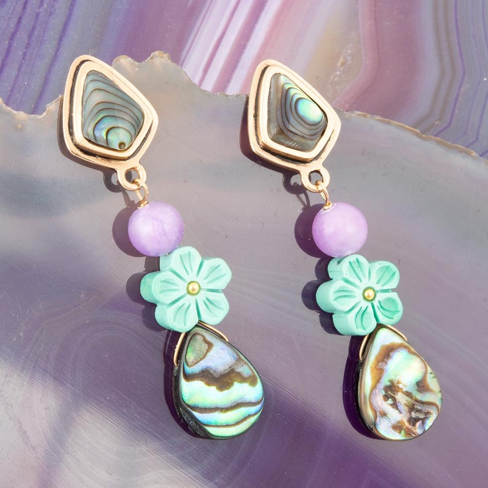 Boucles d'oreilles pendantes Aruba Blue Abalone Golden Drop