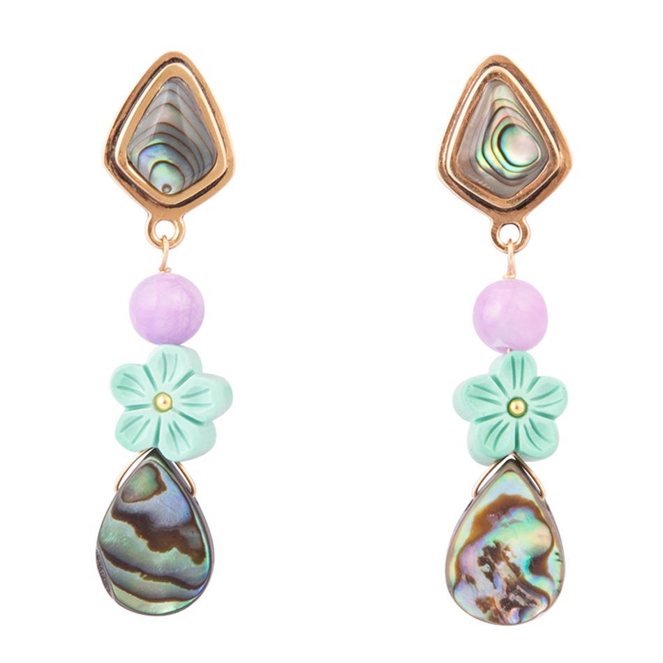 Boucles d'oreilles pendantes Aruba Blue Abalone Golden Drop