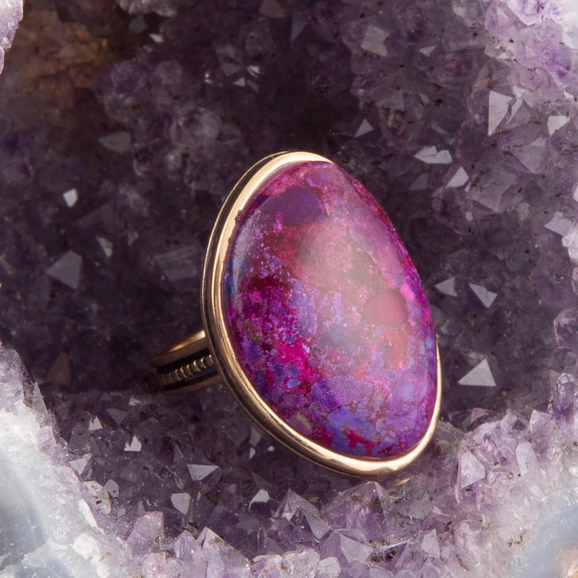 Aruba Lila Türkis Goldener Statement-Ring