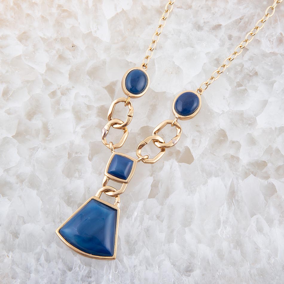 Athena Blaue Achat Gold Statement-Kette