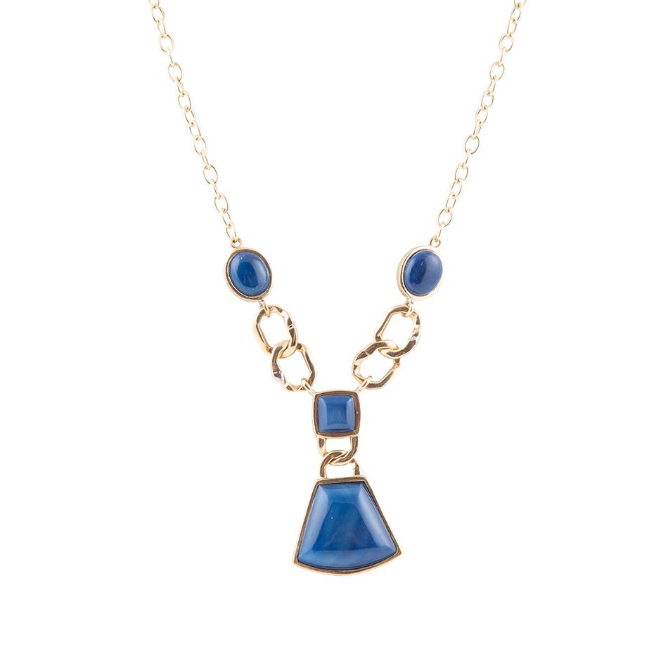 Athena Blaue Achat Gold Statement-Kette