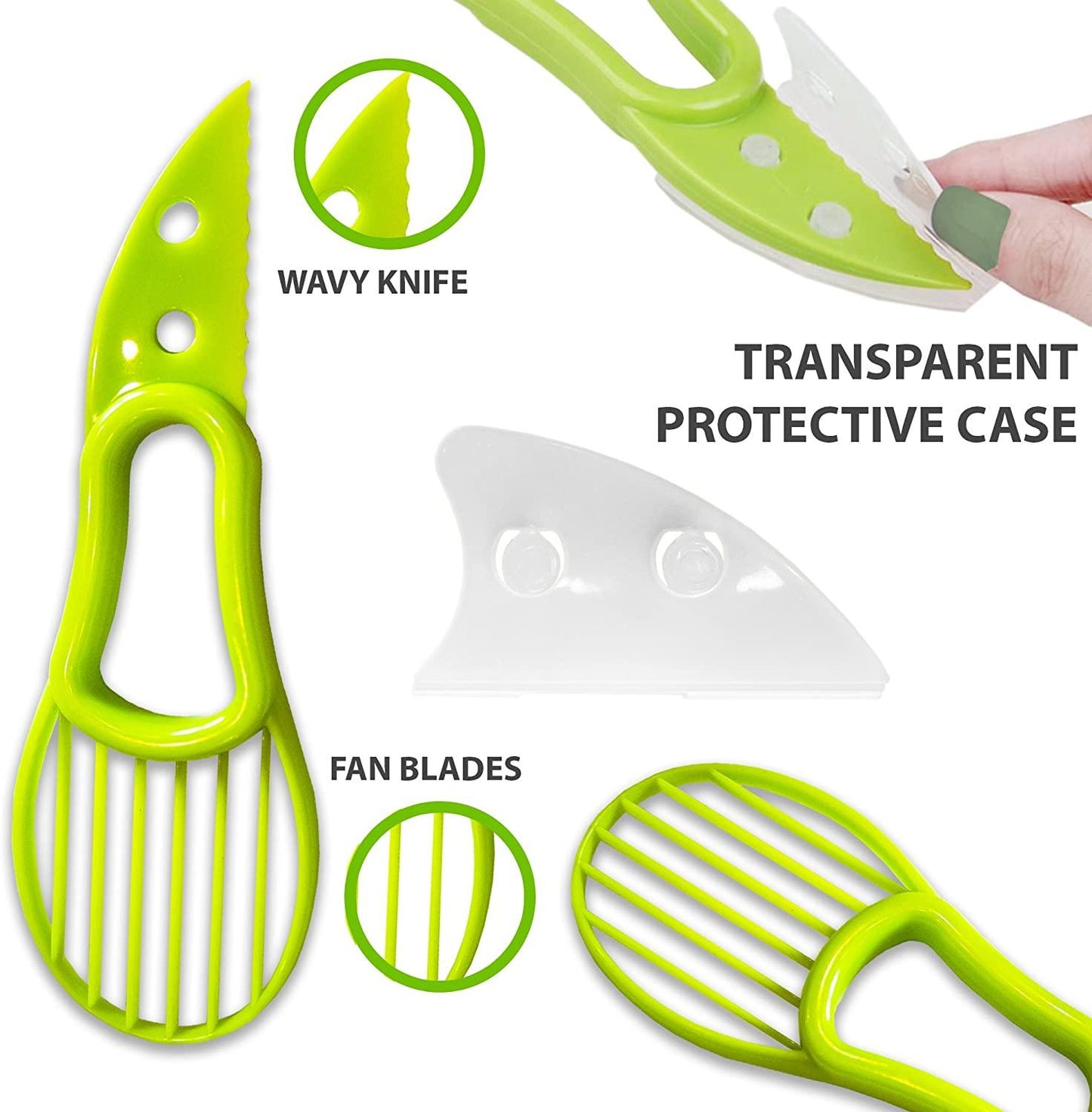 Avocado Schneider 3-in-1 Sichere Kunststoffklinge Teiler Fächerförmiger Schneider BPA-frei