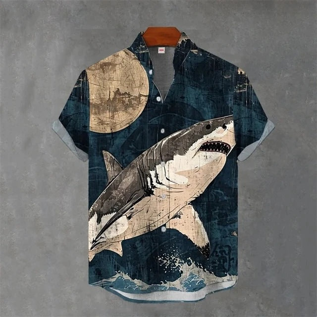 Animal-print Mens Shirt Summer Casual Short Sleeves