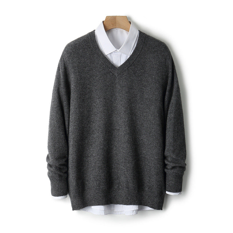 V-neck Cashmere Sweater Loose Fit Extra Thick